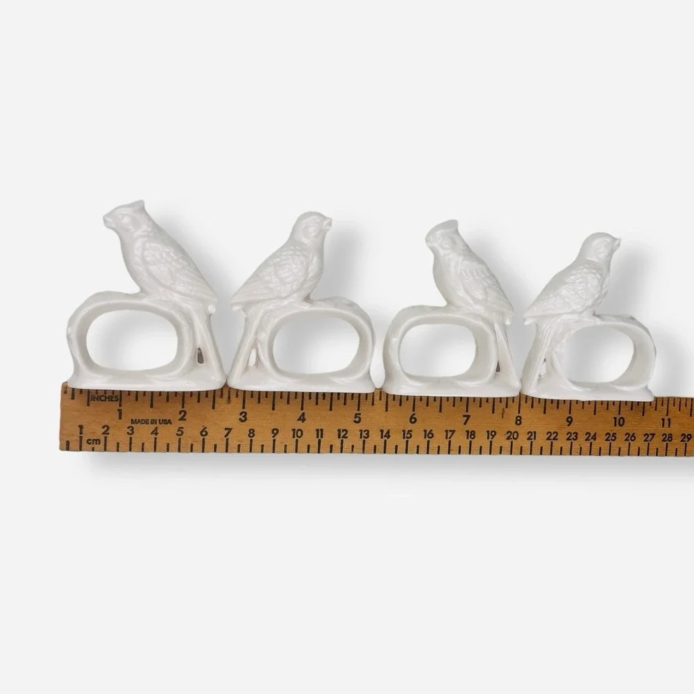 Vintage Ardalt‎ Napkin Ring Holders Birds Set 4 White Farmhouse Porcelain Japan